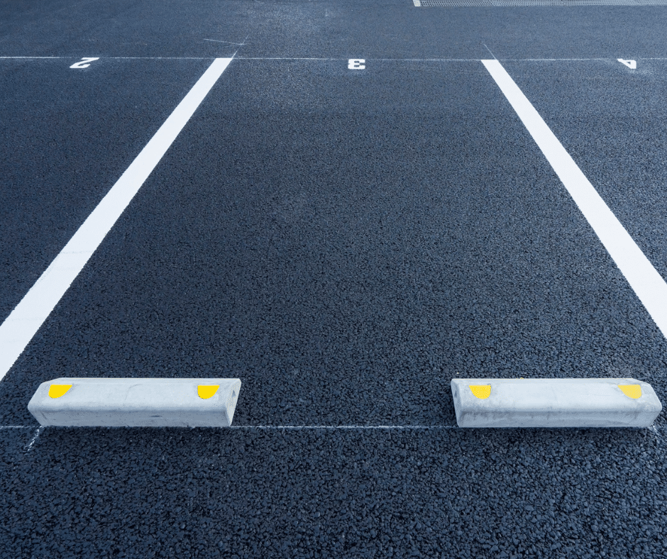 commercial parking lot in front of a store