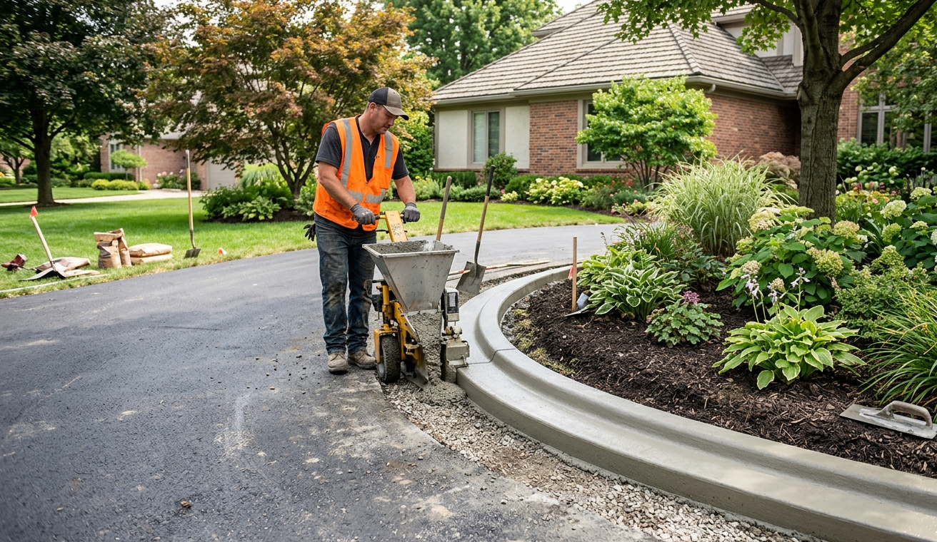 concrete curbing being applied by a professional