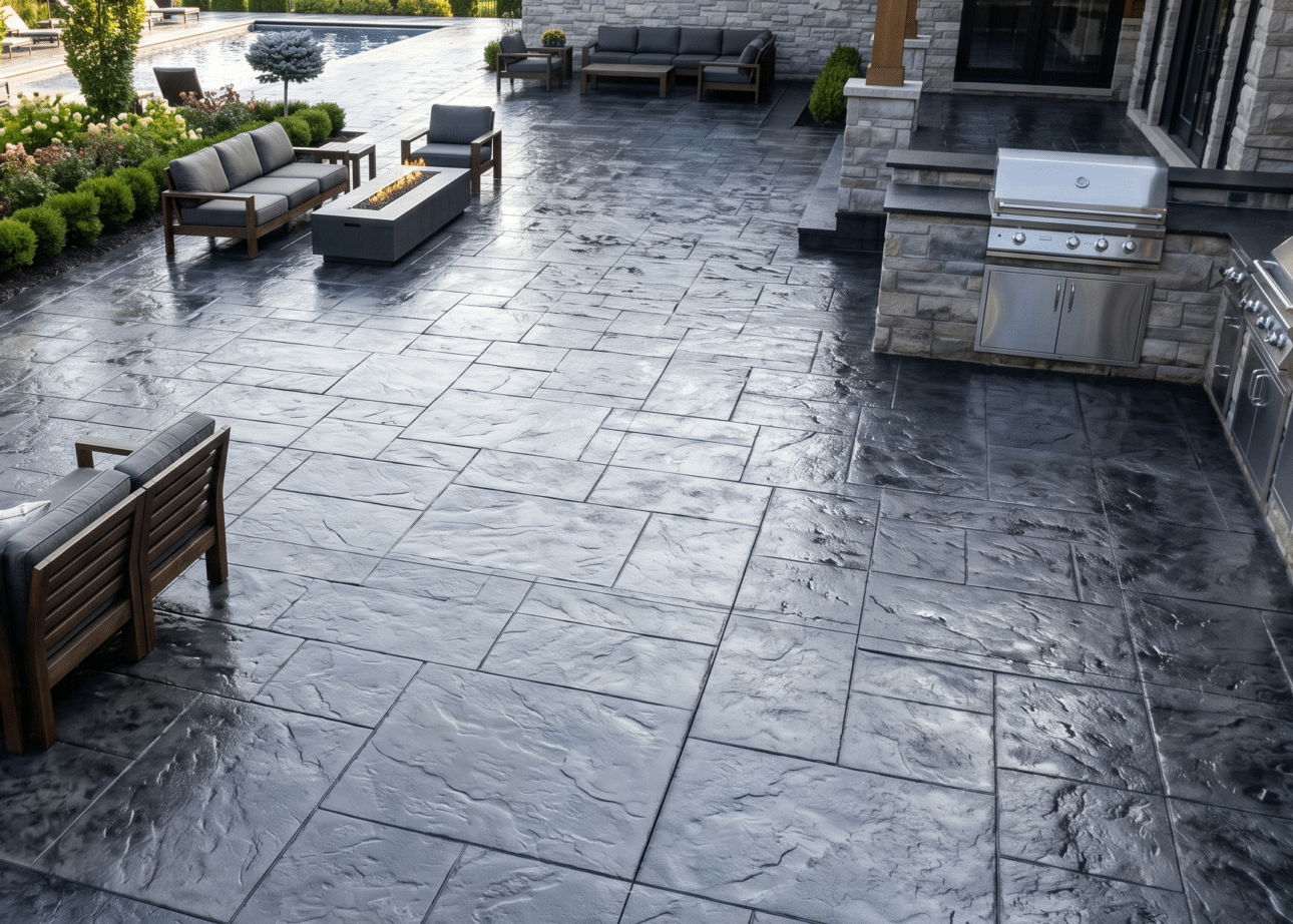 home-stamped concrete patio, built by professionals
