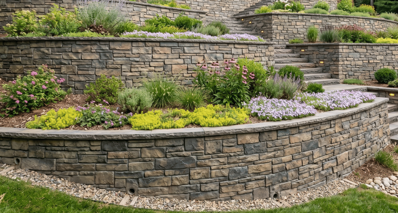 stamped concrete retaining wall