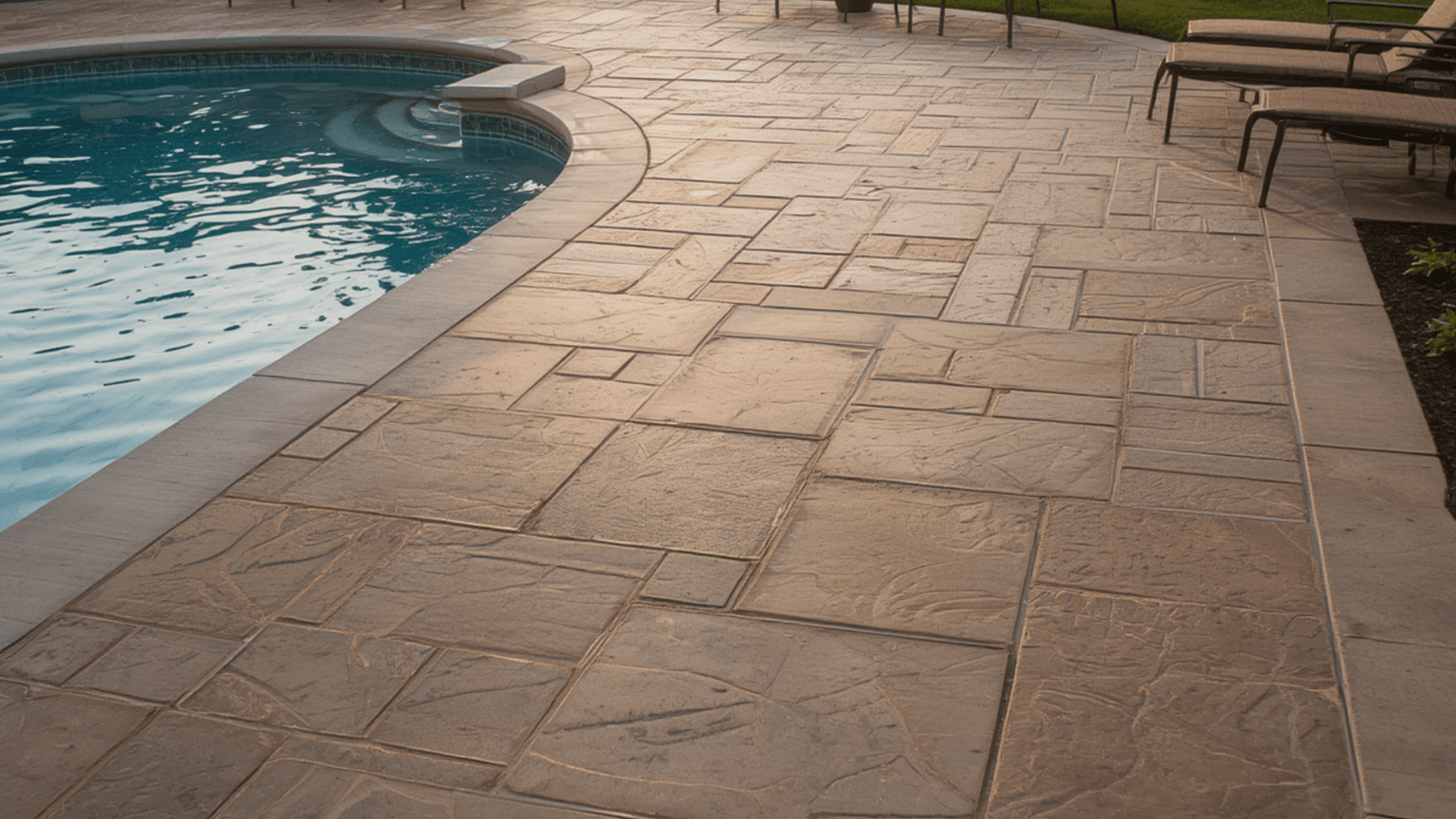 Pool patio built with stamped concrete
