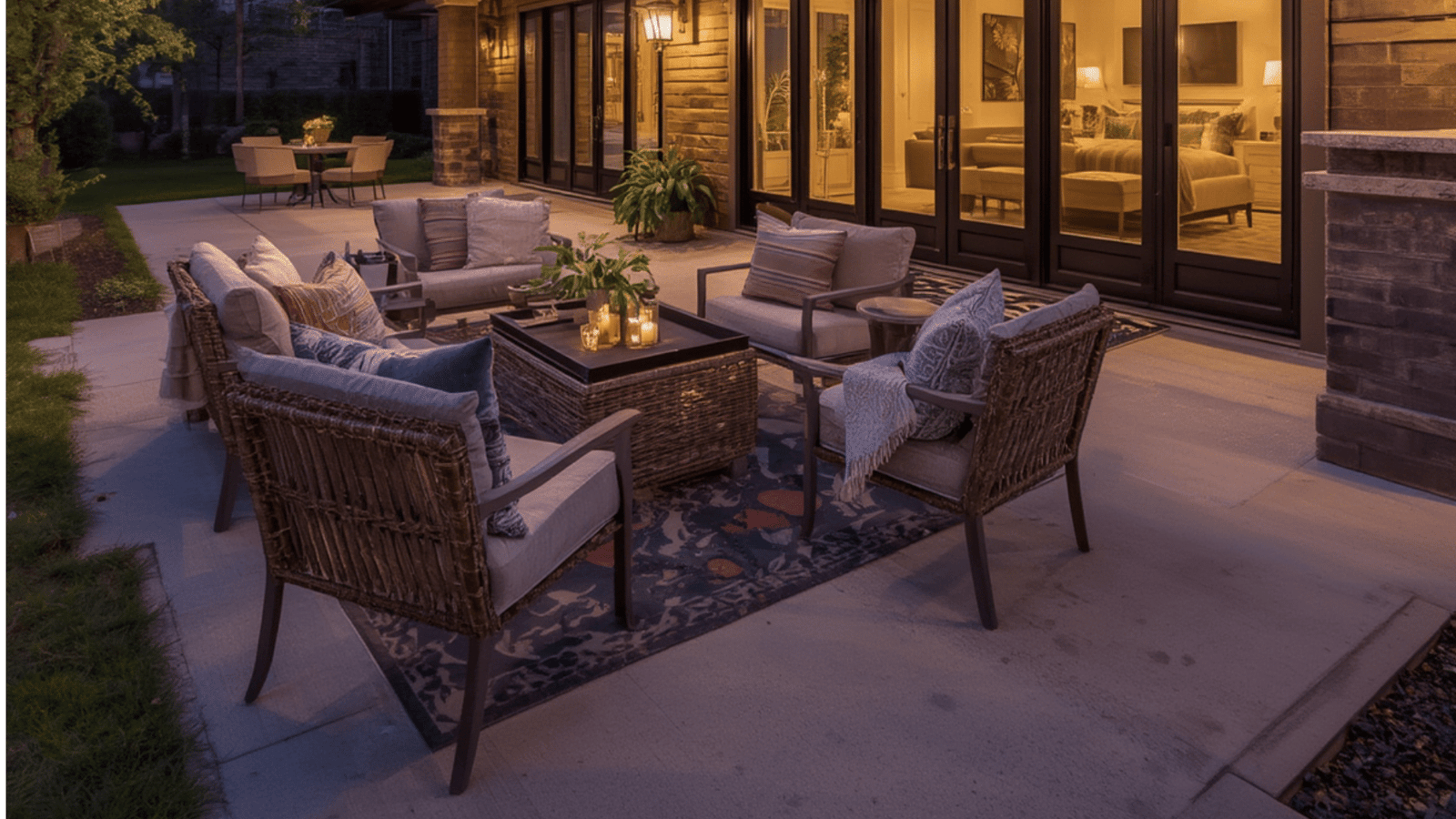 Home patio with a concrete patio built by experts from Stamped Concrete FW