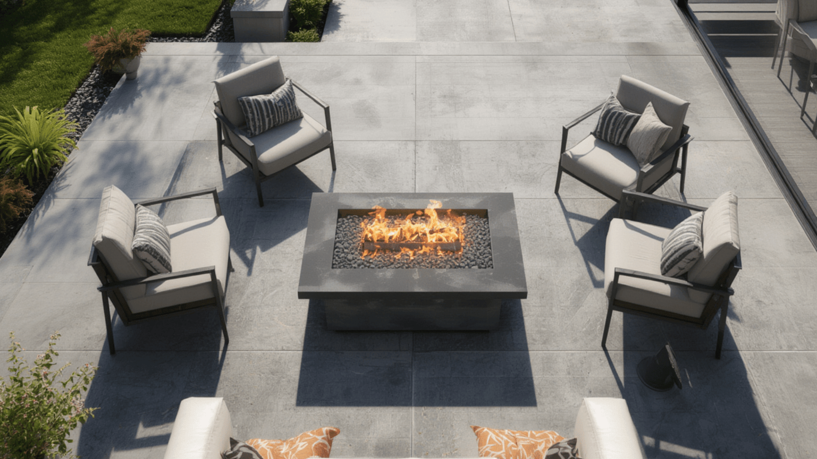 home patio with a fire pit, installed by experts