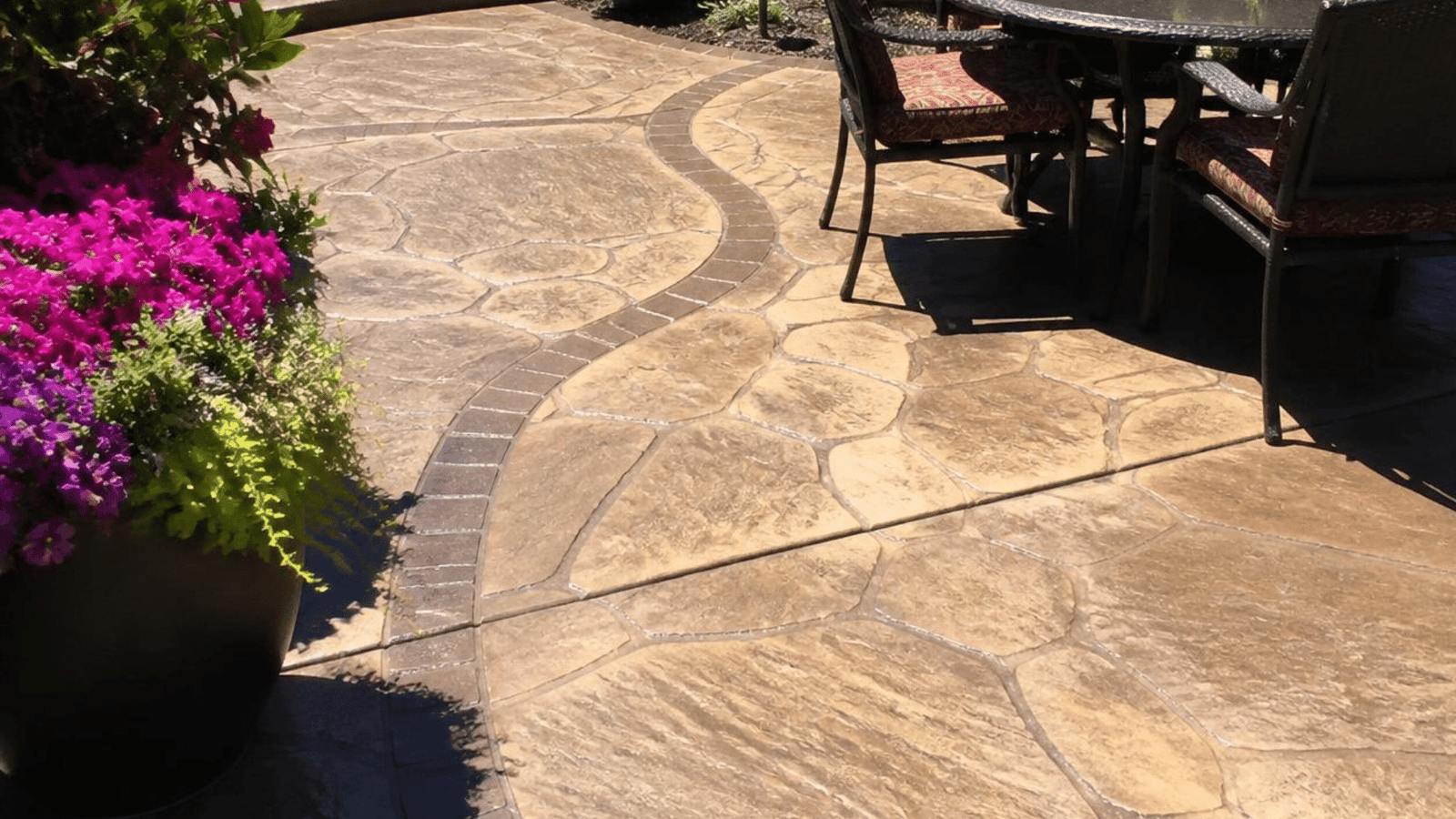 Stamped concrete patio professionally built, ready to be used